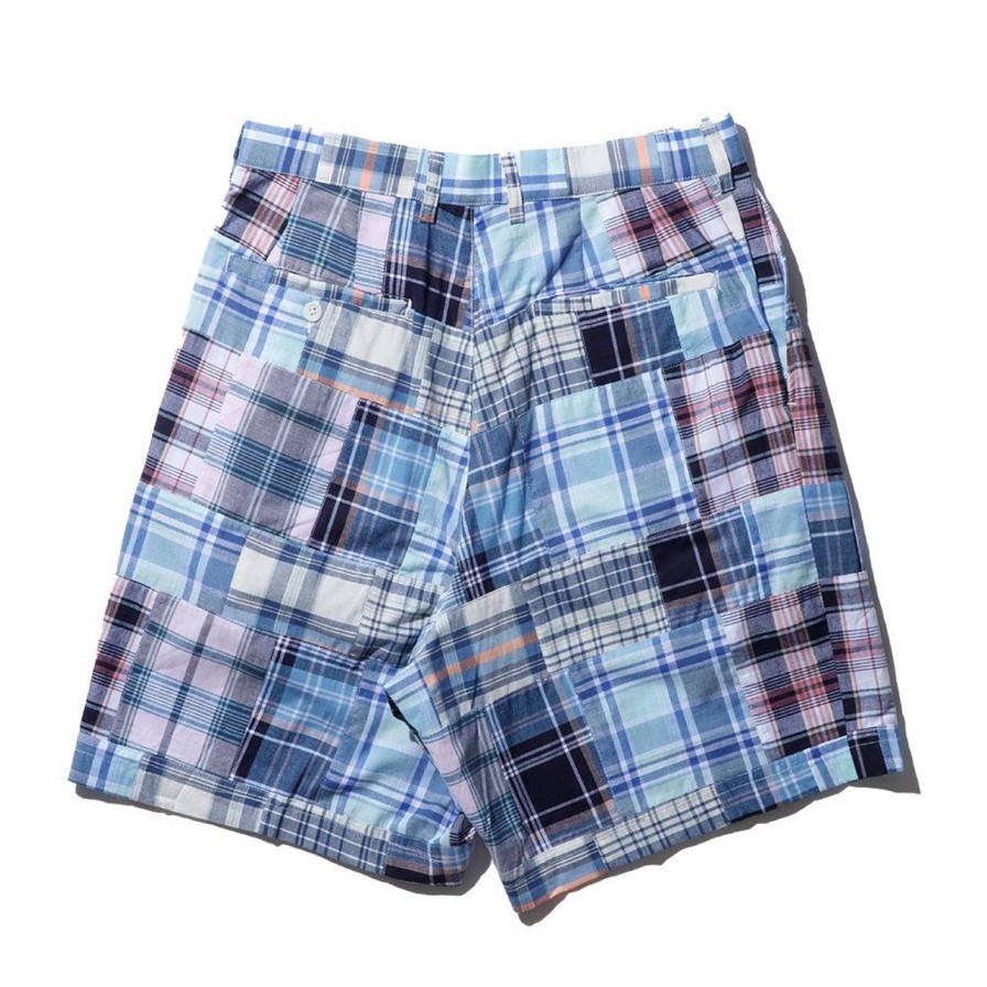 Clothing Kuon Shorts | Kuon Madras Patchwork Shorts Light Blue Multi