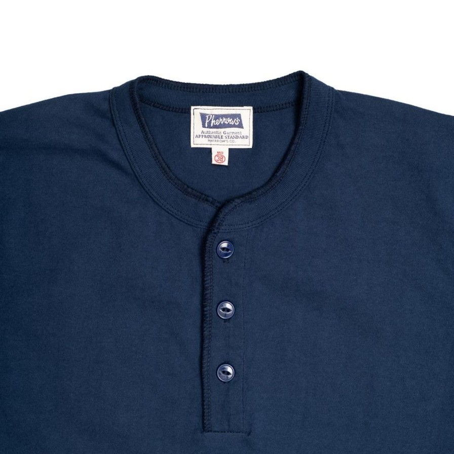 Clothing Pherrow's T-Shirts & Undershirts | Pherrow'S S/S Henley Grand Navy