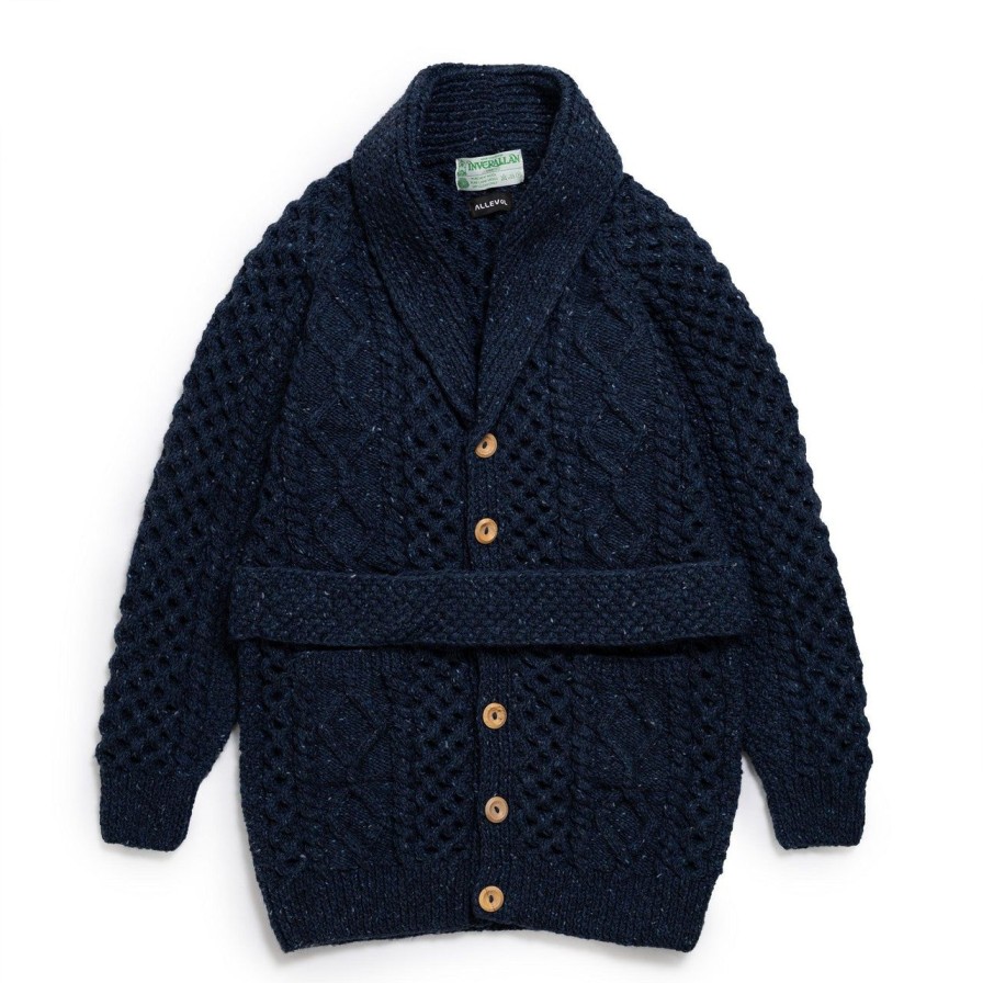 Clothing Allevol Knitwear | Allevol X Inverallan Shawl Collar Cardigan 6A Long Blueberry