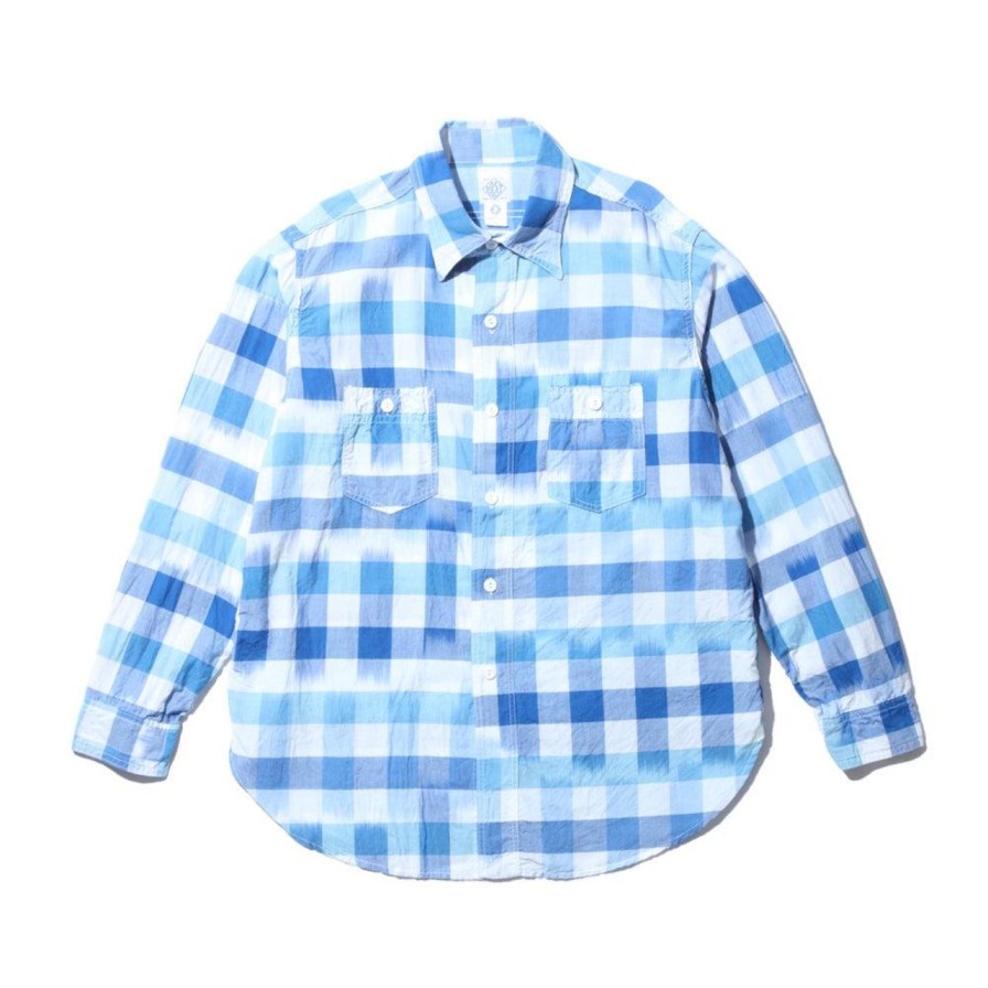 Clothing Post Overalls Shirts | Post Overalls St. Louis Ikat Check Shirt Blue