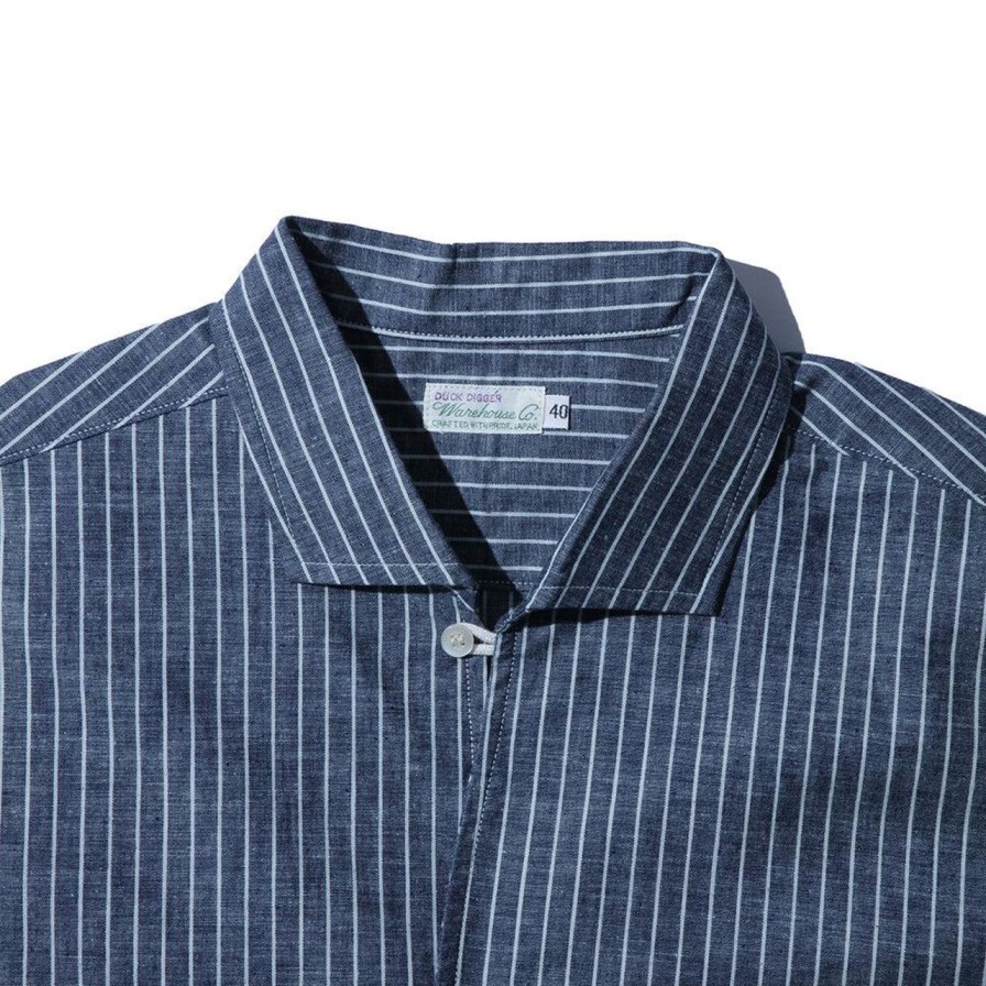 Clothing Warehouse & Co Shirts | Warehouse & Co Lot. 3091 Open Collar Shirt Indigo Base Stripe