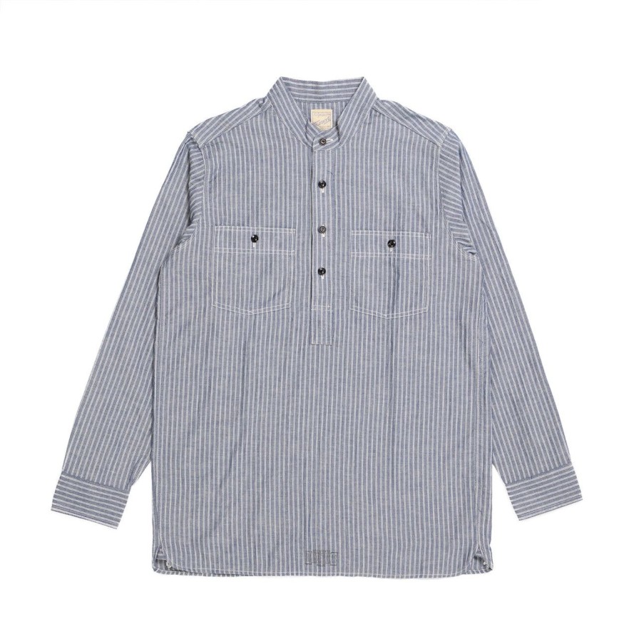 Clothing Belafonte Ragtime Clothing Shirts | Belafonte Ragtime Chopper Collar Work Shirt Blue Stripe