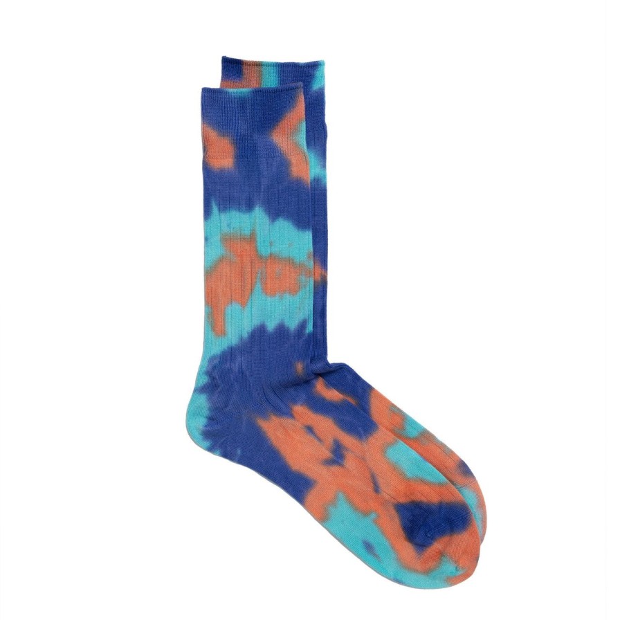 Accessories Rototo Rototo | Rototo Tie Dye Formal Crew Socks Blue/ Orange/ Turquoise