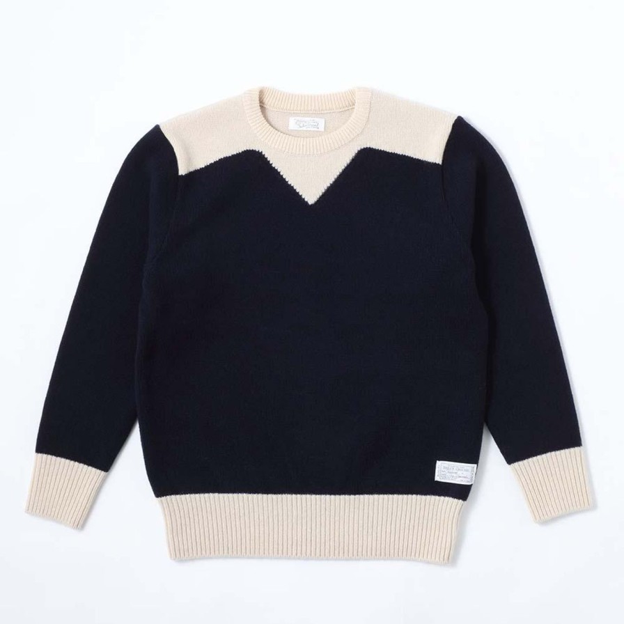 Clothing Orgueil Knitwear | Orgueil Knitted Trainer Sweatshirt Navy X White