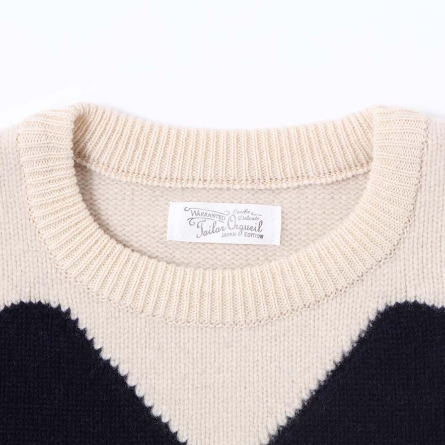 Clothing Orgueil Knitwear | Orgueil Knitted Trainer Sweatshirt Navy X White