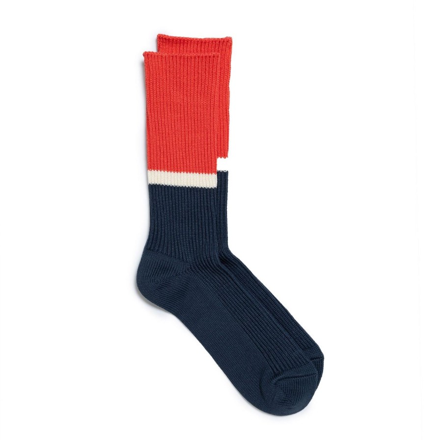 Accessories Rototo Rototo | Rototo Bicolour Ribbed Crew Socks Red/ Ink Blue